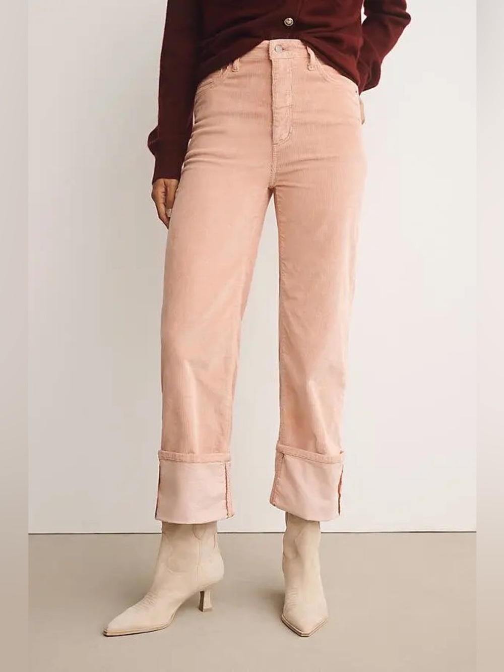 NWT Anthropologie Pilcro Scotty High Rise Cuffed Corduroy Pink Pants 27